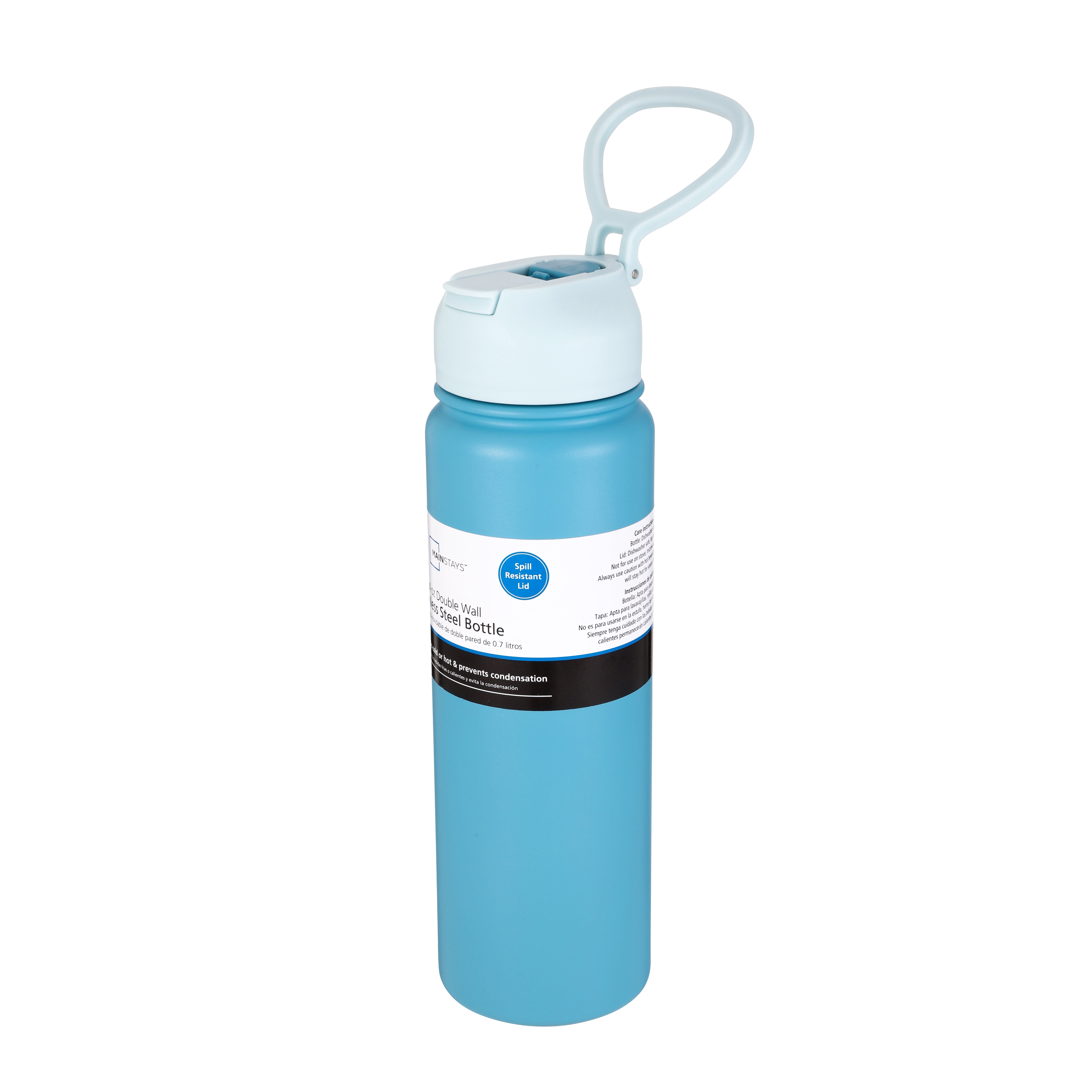 Mainstays 24 oz Blue Stainless Steel Double Wall Water Bottle with Straw Lid