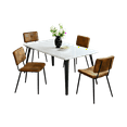 thumbnail image 4 of Homy Casa 63 In Industrial Dining Set with Faux Suede Chairs - Faux Walnut Table, 4 of 10