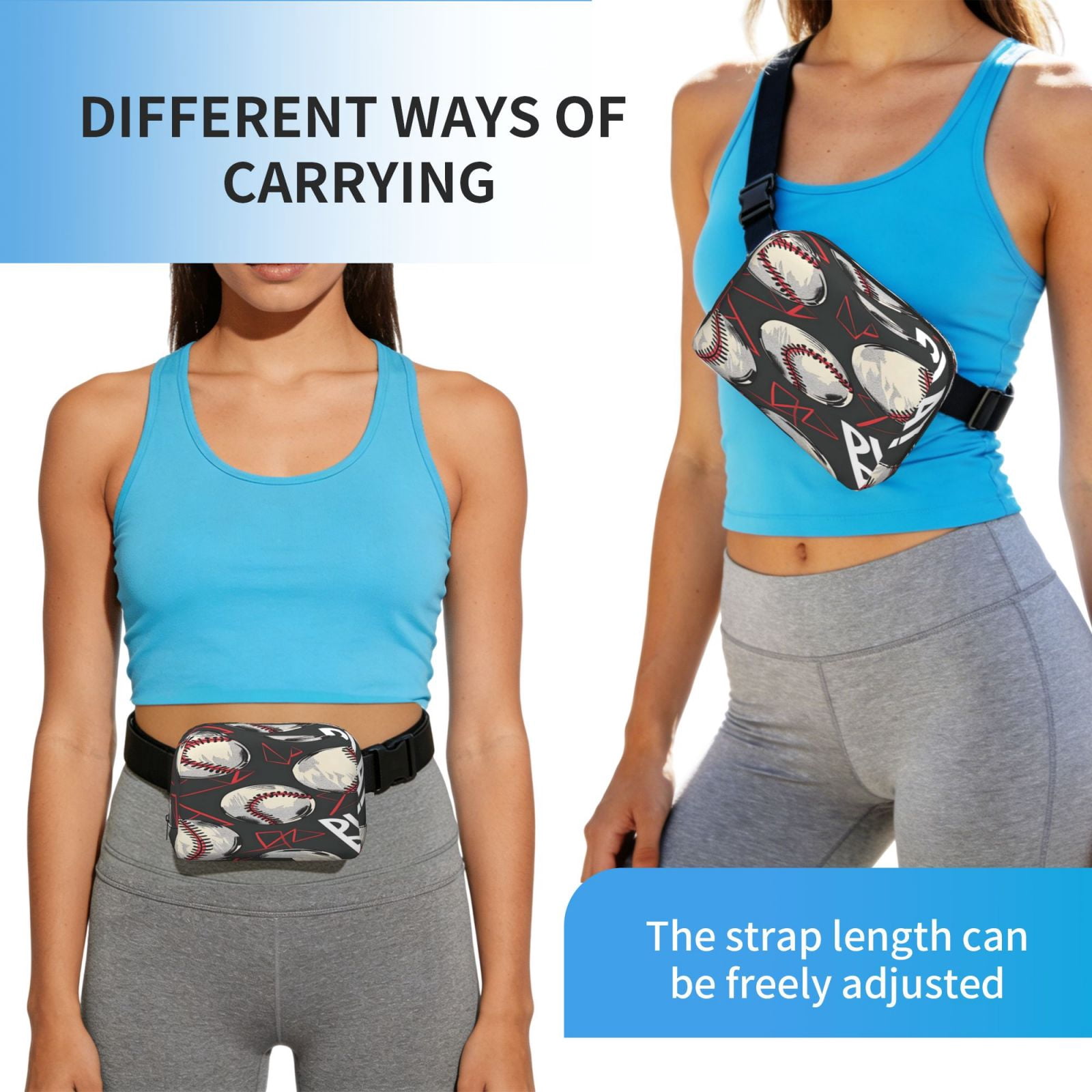 Unisex Square Waist Bag Stylish Backpack For Hiking Running Fitness Workouts Shopping And Travel Baseball Theme Urban Street Sport Style (3)