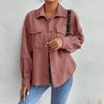 thumbnail image 4 of Womens Casual Long Sleeve Button Down Shirts Corduroy Oversized Boyfriend Blouse V Neck Loose Jacket Tops with Pockets, 4 of 5