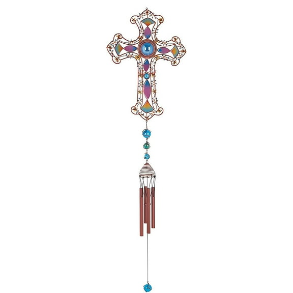 FC Design 35" Long Purple Cross Wind Chime with Copper Gem Statue Sculpture Ornament Decoration Home/Room/Garden Decor and Unique Gift Ideas for Housewarming, Holidays and Birthdays