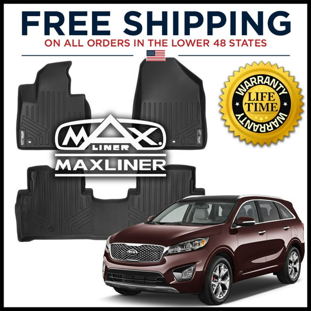 MaxLiner All Weather 1st & 2nd Row Floor Mats Set BLACK For Kia Sorento