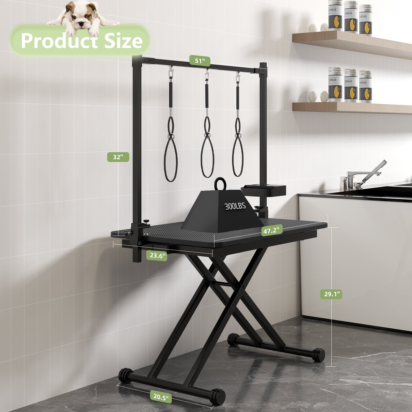 47" Large Dog Grooming Table X-Lift Foldable Grooming Table for Dogs at Home Adjustable Height Arms Pet Station with Nooses, Tool Organizer - Black