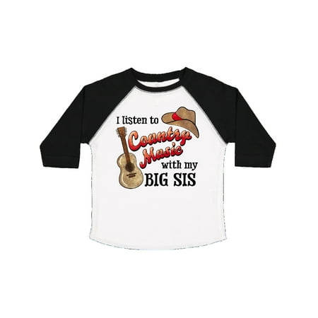 

Inktastic I Listen to Country Music with my Big Sis Guitar and Hat Gift Toddler Boy or Toddler Girl T-Shirt