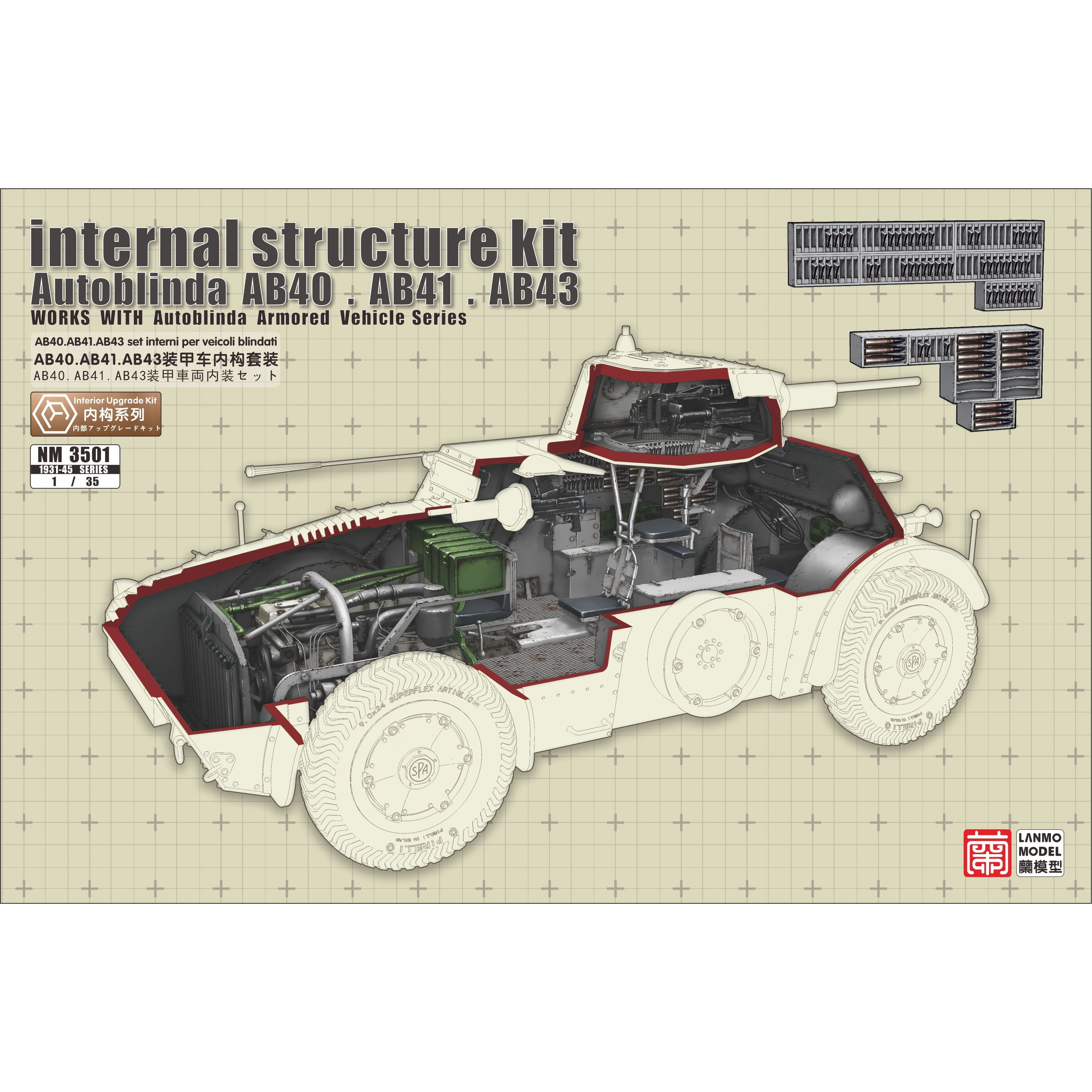 Italian Autobinda AB41 Armored Car + NM-3501 Internal Structure （Model Kit) Heavy Hobby & Lanmo 1/35 MM35005