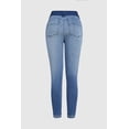 thumbnail image 4 of Women's High Waist Skinny Jeans - Gradient Blue Washed Denim with Distressed Ripped Detail, Contrast Waistband & Chain Accent, Rolled Cuff Butt-Lifting Pants for Night Out & Casual Wear, 4 of 8