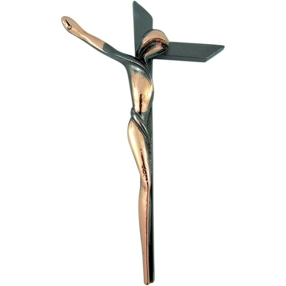 Two Toned Pewter with Copper Finish Serpentine Cross Crucifix, 9 Inch