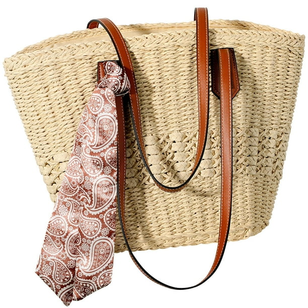 Bolsa de playa Trifabricy, grande, tejida en paja, para mujer