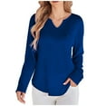 thumbnail image 2 of BXINGOHAI Women's V Neck Waffle Knit Henley Tops Casual Long Sleeve Pullover Sweater Blouses Blue,M, 2 of 7