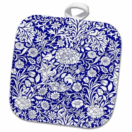 

3dRose William Morris Cherwell Chintz Pattern in royal blue and white - Pot Holder 8 by 8-inch