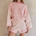 thumbnail image 2 of XFLWAM Women's Striped 2 Piece Outfits Crewneck Knit Pullover Sweater Shorts Set Wide Leg Matching Set Casual Loungewear, 2 of 6