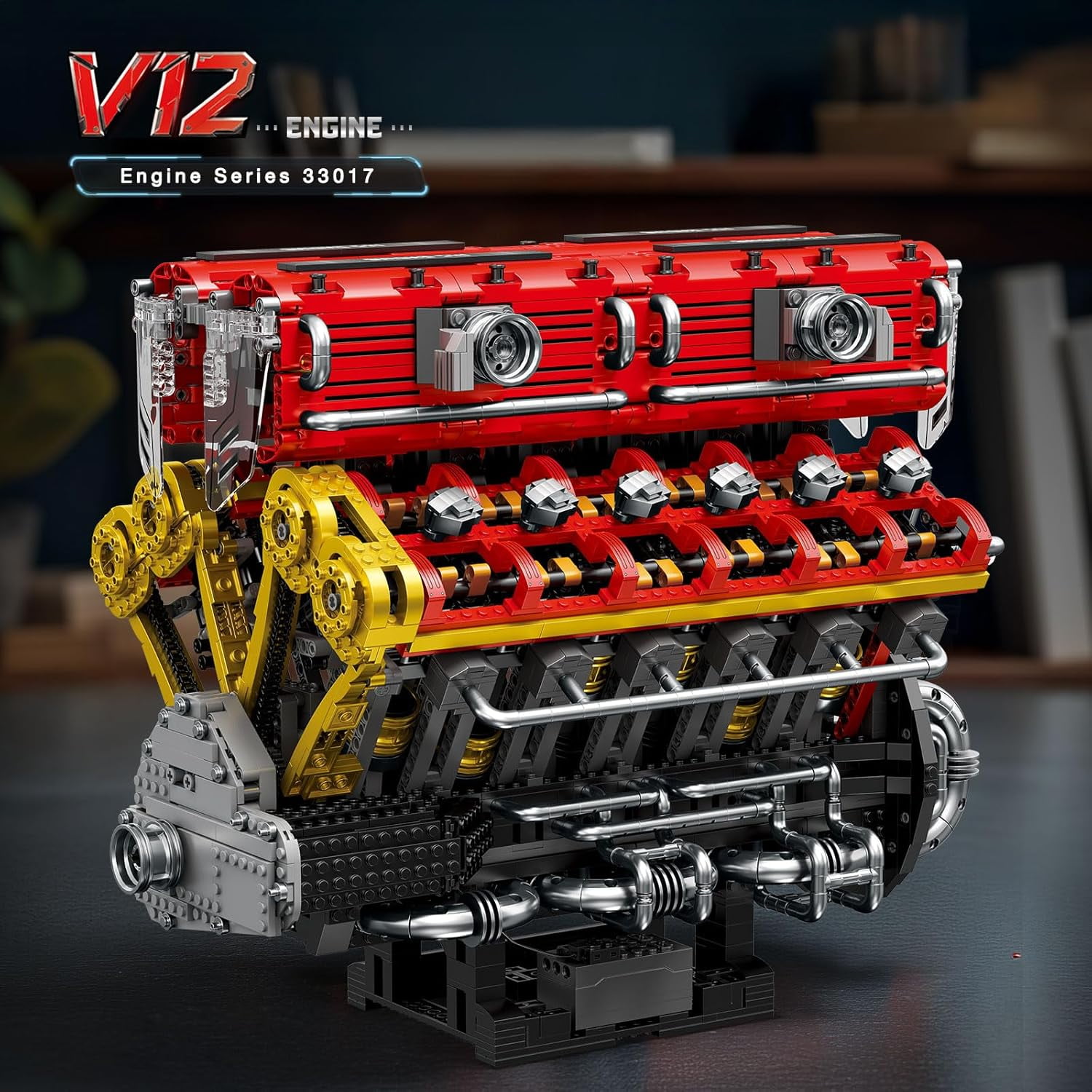 Technic V12  Engine Building Block Sets for Adults 33017 Sports Car Engine Model Kit Technic Electric Engine Model Kit with Motor and Battery Construction Toys