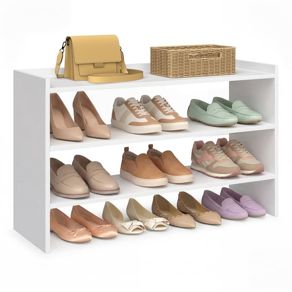 VASAGLE 3-Tier Shoe Rack for Closet, Stackable Shoe Organizer Shelf, White