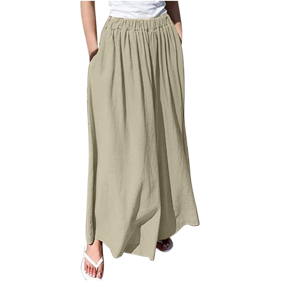TIHLMK Trousers for Women Women Solid Cotton Linen Ankle-Length Pants Pokets Casual Elastic Trousers Long Pants Trousers Gifts for Women