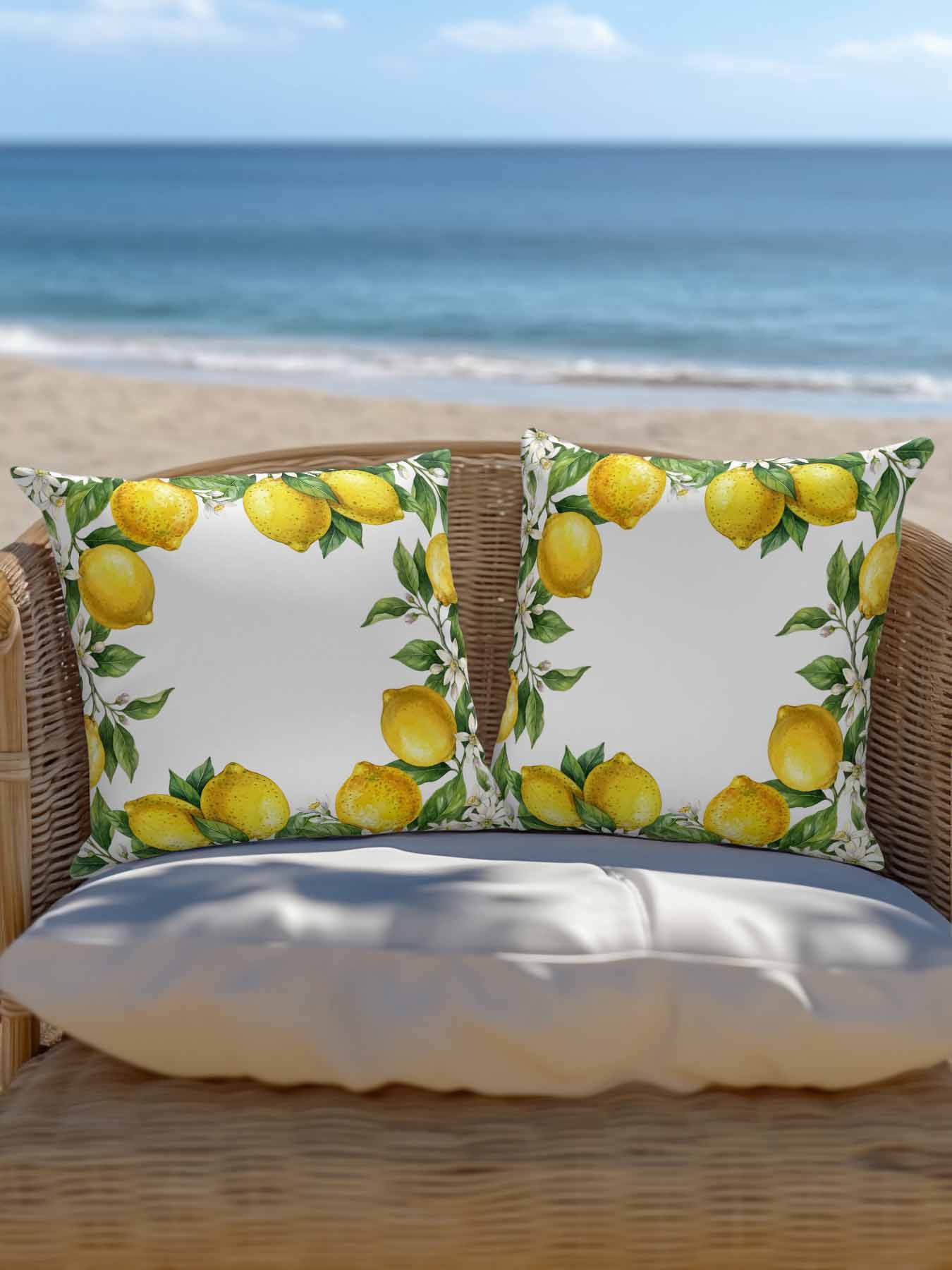 1 Pack Outdoor Pillows Waterproof, Summer Lemons Indoor/Outdoor Throw Pillows with Inserts, Fruits White Flowers Farmhouse Country Decorative Pillow for Patio Furniture Chairs Couch