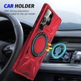 thumbnail image 3 of Shockproof Phone Case for Samsung Galaxy S24 Ultra Case MagFit [Compatible with Magsafe] Ring Stand Hard Back Cover Car Holder Cases 6.8 Protective (S24 Ultra,Red), 3 of 9