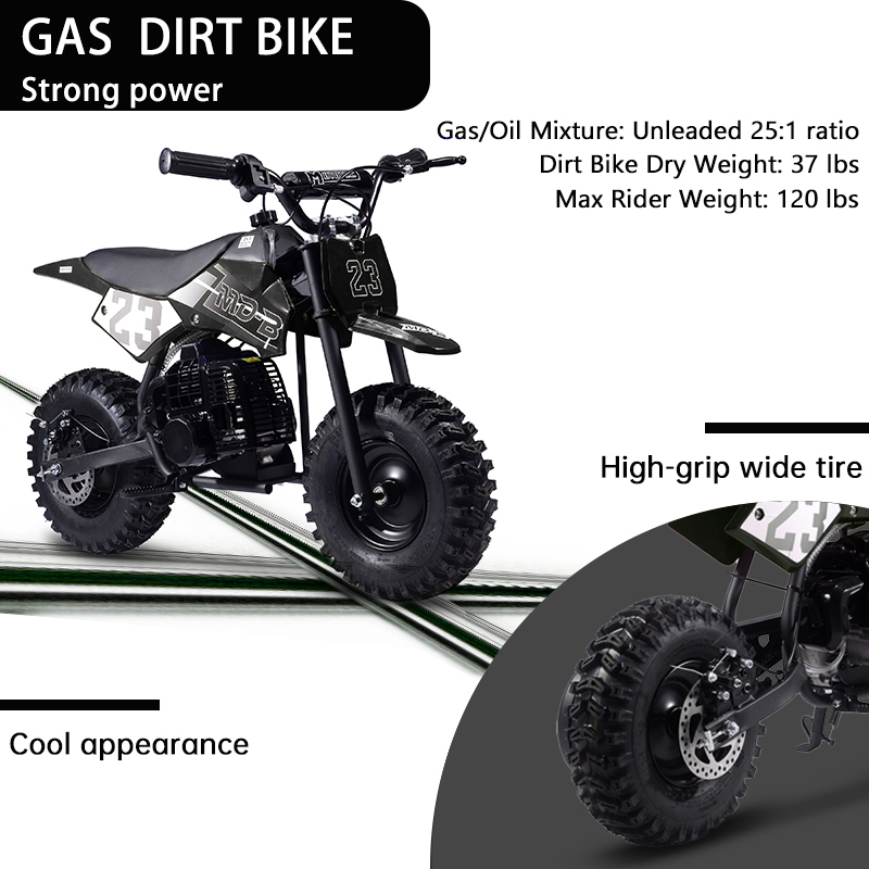 SAY YEAH Mini Bike,Kids Supermoto 50cc Dirt Bike with 13" Knobby Tires & 25MPH Top Speed,Ages 8+,38*27*22in,Black