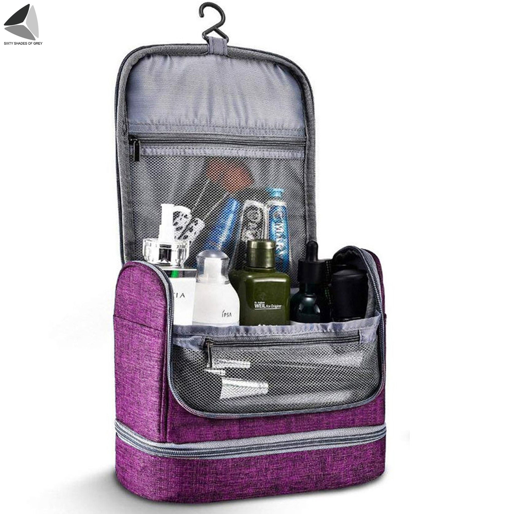 PULLIMORE Large Hanging Toiletry Bag for Women and Men, Travel Toiletry Bag Organizer for Toiletries, Cosmetics, Makeup Bag with Mesh (Purple)