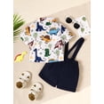 thumbnail image 4 of Kucnuzki 9 Months Baby Boy Summer Outfits Shorts Sets 12 Months Short Sleeve Vivid Dino Prints Gentle Lapel Shirt Tops Suspender Shorts 2PCS Set White + Navy Blue, 4 of 7