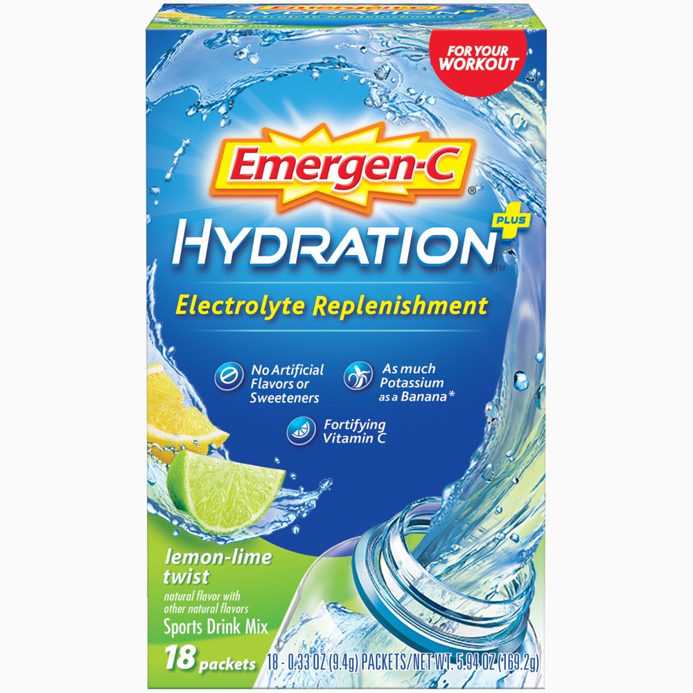 EmergenC Hydration Plus Hydration Supplement Powder, Lemon Lime, 18 Ct