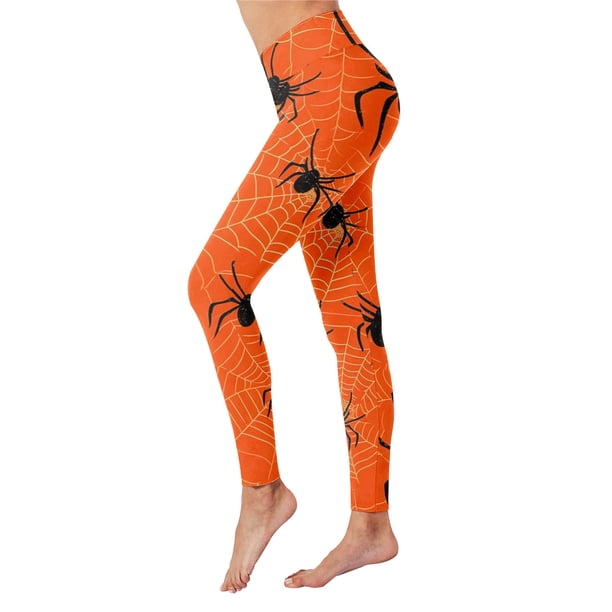 Gibobby Leggings gluteos deportivo Leggings de cintura alta con estampado para Halloween para mujer, pantalones de yoga, correr, Fitness diario(Anaranjado, S)