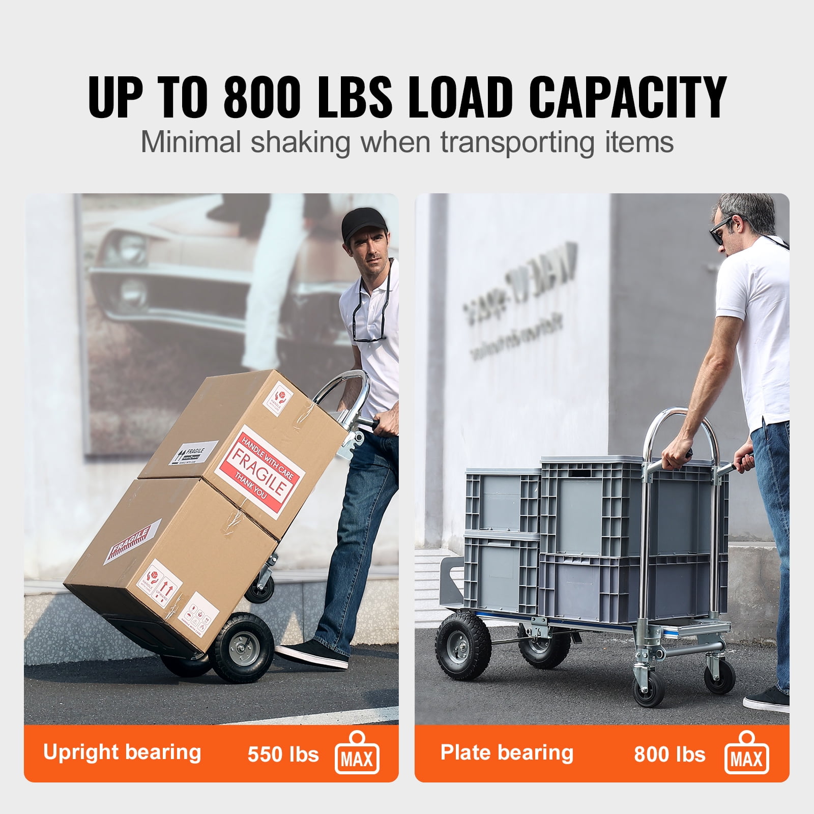 KFFKFF Aluminum Hand Truck, Dual-Function, 800 lbs Capacity, Robust Industrial Foldable Hand Truck and Dolly, Versatile Cart Transforms from Hand Truck to Platform Cart, Equipped with Rubber Wheels