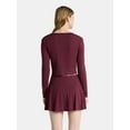 thumbnail image 2 of No Boundaries Cotton Button-Front Cardigan and Mid-Rise Mini Skort Set, 2-Piece, Women’s, 2 of 3