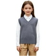 thumbnail image 3 of Boys Sweater Vest Kids Solid School Uniform Sleeveless Knit Sweaters Tops Cotton V-Neck Knitted Pullover 5-14 Years, 3 of 4