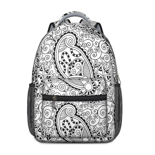 Decorative Paisley Print School Backpack - Waterproof & Breathable Bookbag with Adjustable Straps