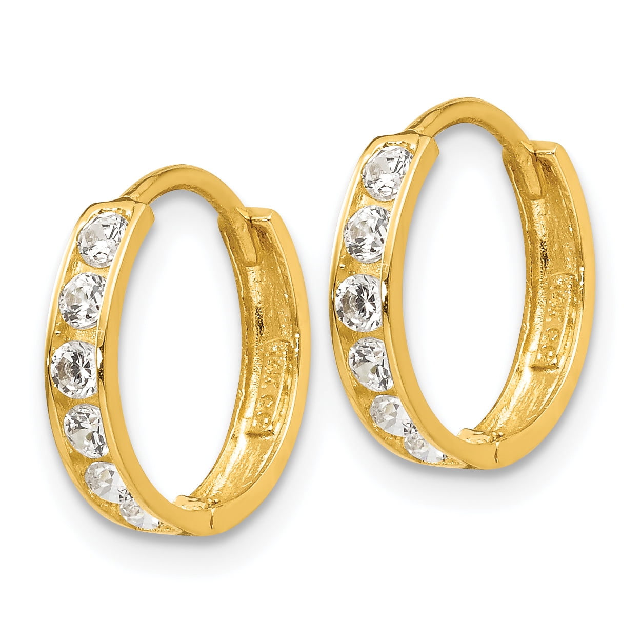 PriceRock 14k Yellow Gold CZ Children's Hinged Hoop Earrings