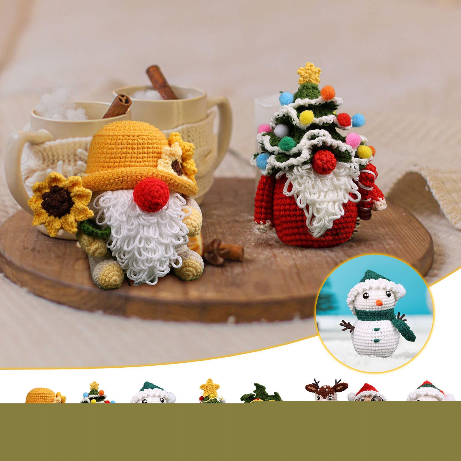 thumbnail image 1 of Xihbxyly Kit de Crochet Navideño, Papá Noel, Muñeco de Nieve y Reno, Bolas de Lana Suaves Tejidas a Mano, Manualidades Divertidas, Adorno Decorativo, Regalo de Apoyo Emocional, Incluye Paquete de Mat, 1 of 2