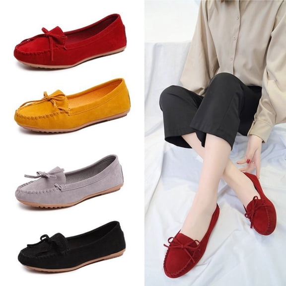 Women’s Round Toe Flat Shoes with Bow, Slip-On Casual Dress Flats