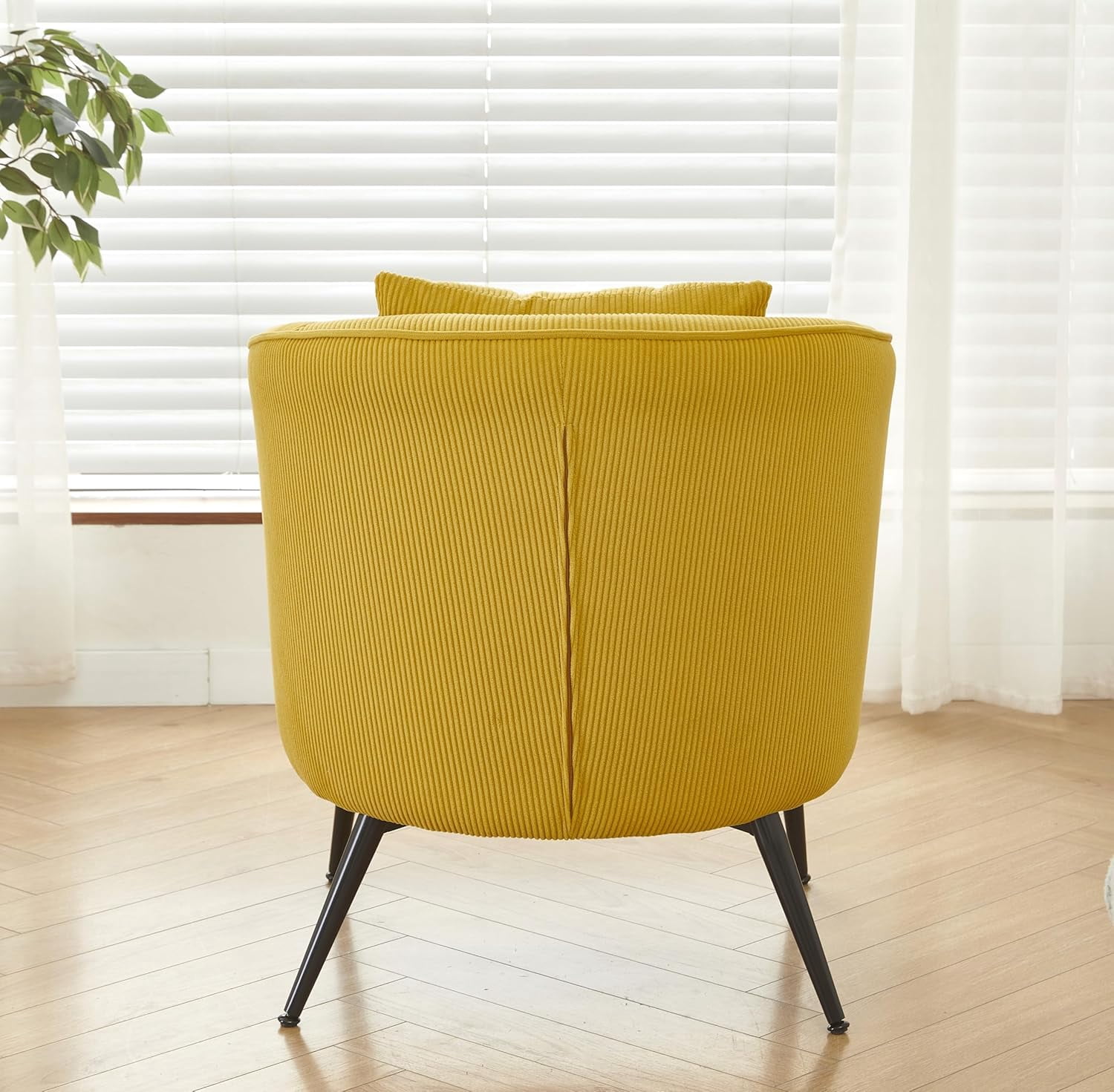 US Pride Furniture Modern Channel Corduroy Velvet Accent Chair with Black Metal Legs Luxurious Design and Comfortable Seating Ideal for Living Room Bedroom or Office Yellow