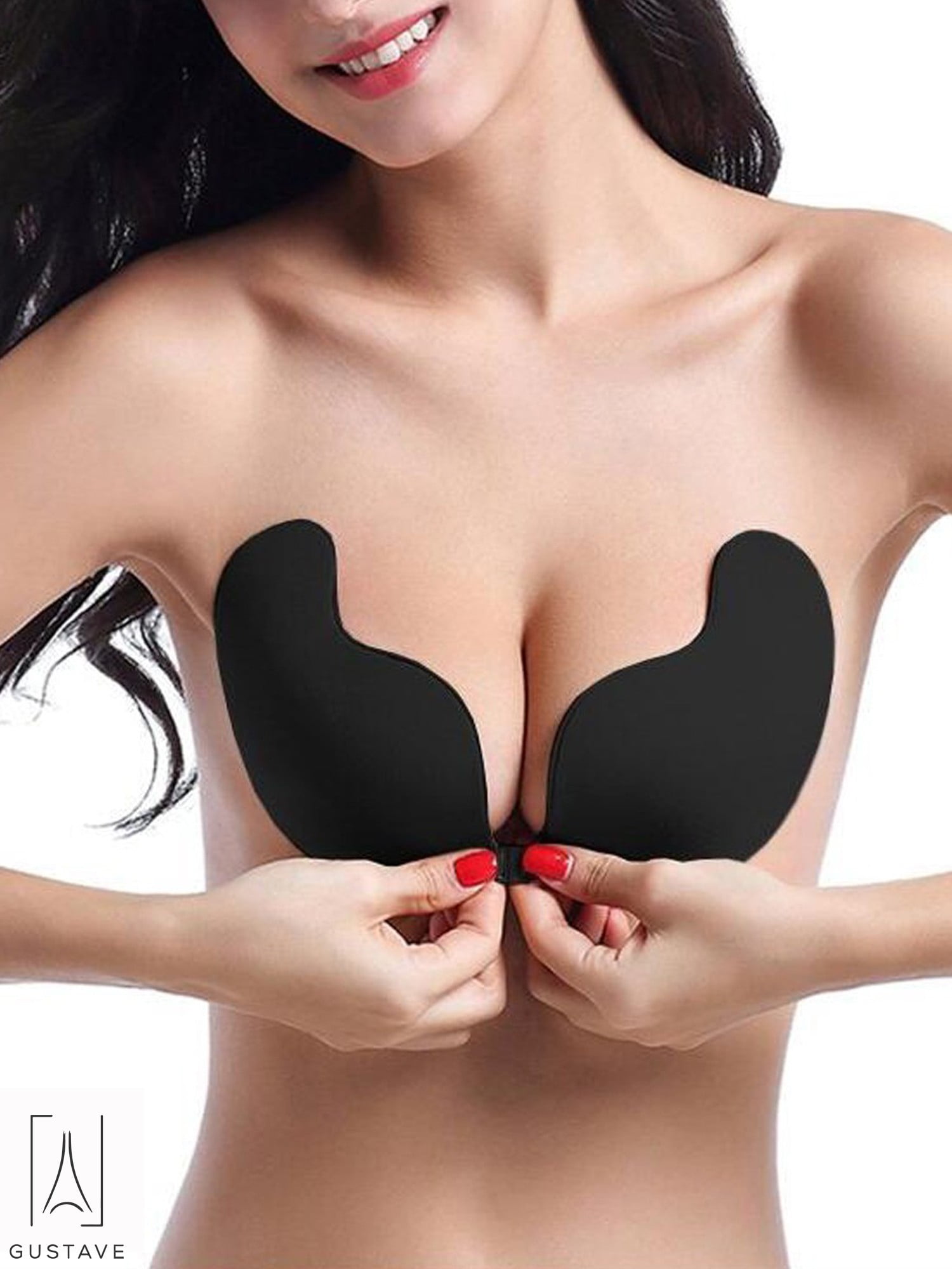 GustaveDesign Women Push Up Strapless Invisible Bra Backless Adhesive Sexy  Seamless Bra Breast Life Nipple Cover B Cup,Black
