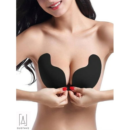 GustaveDesign Women Push Up Strapless Invisible Bra Backless Adhesive Sexy Seamless Bra Breast Life Nipple Cover  B Cup Black