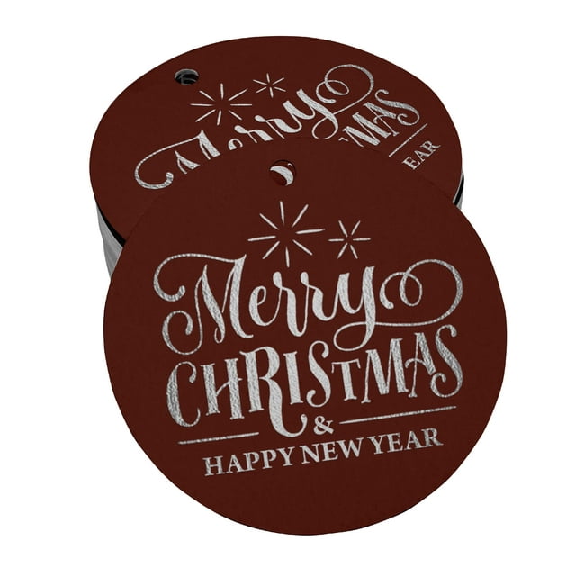 Inkdotpot Joyeux Noël & Bonne Année Texte Bouteille Tag Feuille d'Argent Réel Faveur Hang Tags Pack de 50