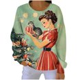 thumbnail image 2 of Craaazy Women's Round-Neck Long Sleeve Shirts Santa Snowflake Print Casual Christmas Top Gifts, 2 of 7
