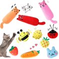 thumbnail image 1 of 10 Pieces Catnip Cat Toys Catnip Cat Chew Toys Plush Interactive Cute Cat Entertaining Toys with Catnip Assorted Cartoon Cat Toys for Kitten Cat Playing Chewing Grinding Claw and Teeth Cleaning, 1 of 7