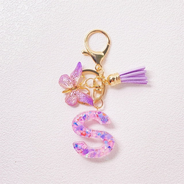 UsTZtai Initial Letter Keychains for Women Tassel Purple, Resin Alphabet Keychain for Car Keys Wallet Backpack, Personalized Jewelry Gift Accessory