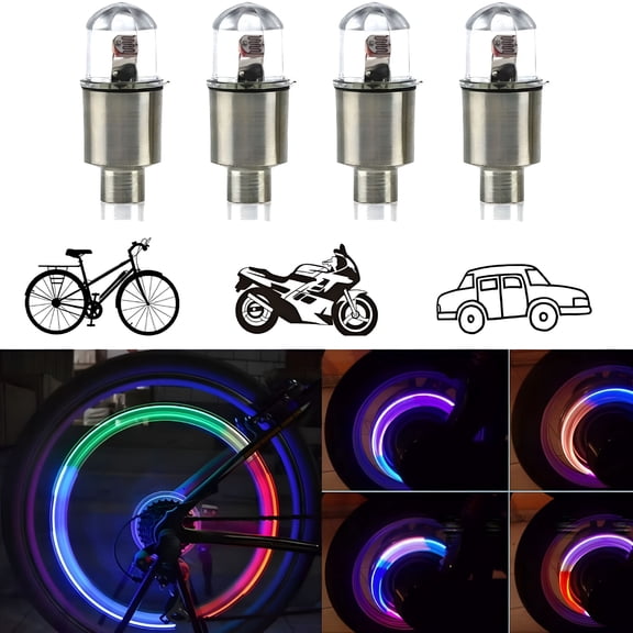 MELIVO 4Pack Car Tire Wheel Valve Light, Bike LED Wheel Lights, Waterproof Wheel Valve Caps Lights (Colorful)
