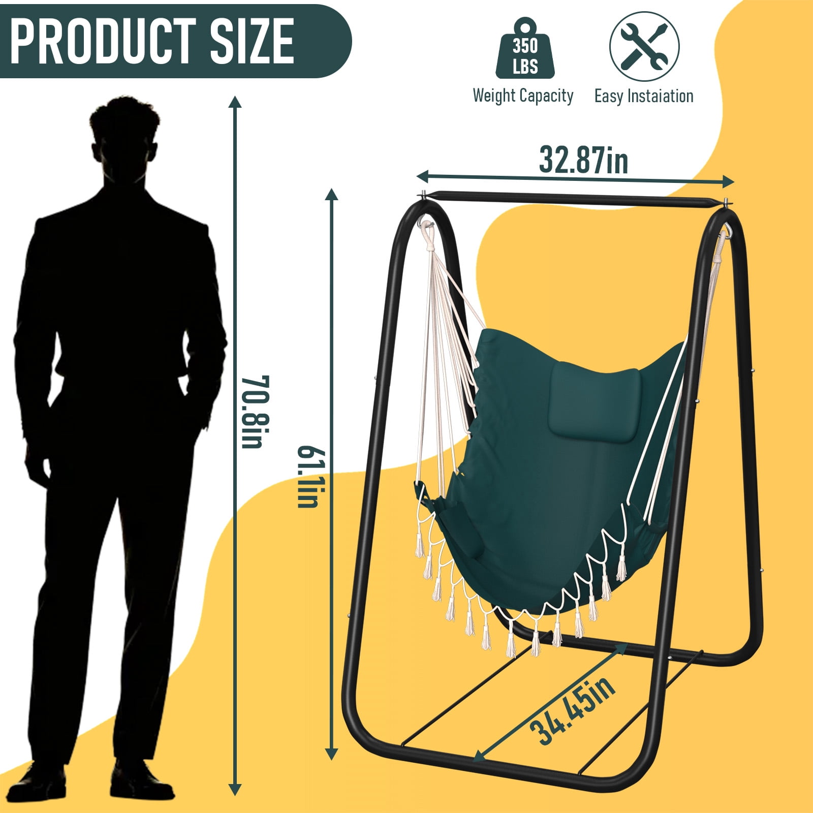 G TALECO GEAR Hammock Chair with Stand, Rustproof Hanging Chair with Stand, Hammock Swing Chair for Indoor and Outdoor Use in Patio, Yard, Garden,Green