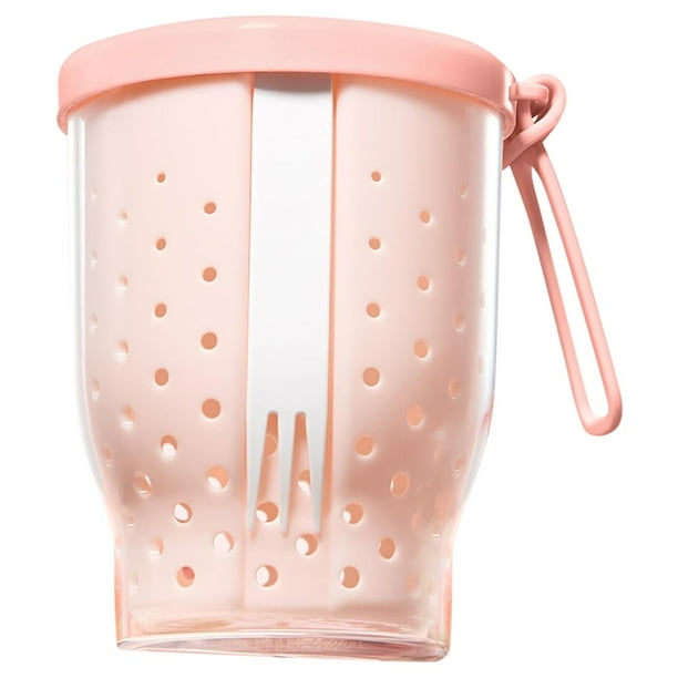 Vasos de fruta de viaje de 25 oz para coche, recipiente para ensalada de frutas con tenedor y tapa, recipientes reutilizables a prueba de fugas para refrigerios, color rosa.