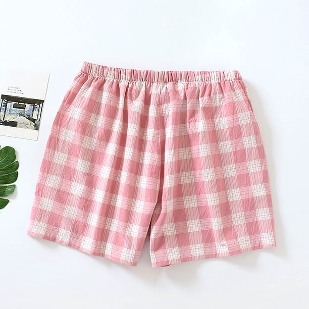 MKLEKYY Pantalones Cortos Finos de Primavera/Verano para Mujer, Holgados, Cómodos y A Cuadros, para Estar En Casa.