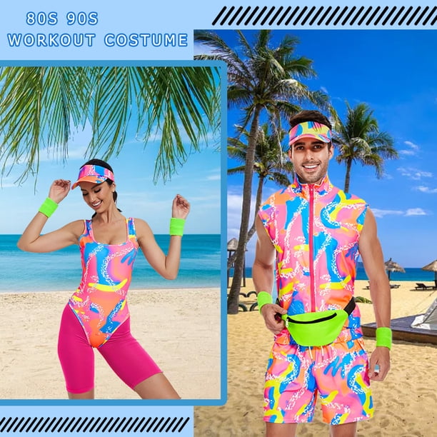 HNKMDK 80s 90s Workout Costume for Men, XL, Retro Neon Fitness