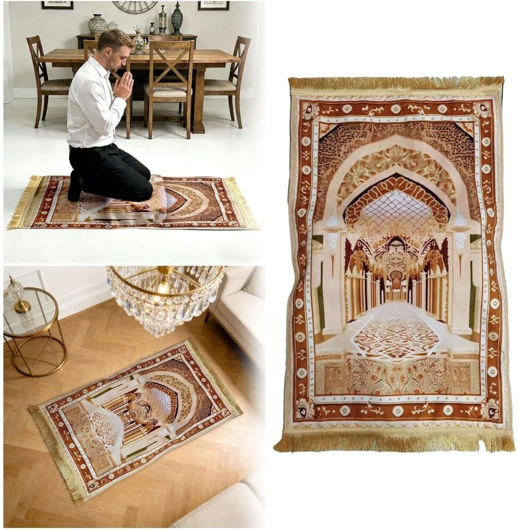 Orthopedic Prayer Mat with Memory Foam Knee Support – Extra Thick Padded Prayer Rug, Extra Soft Kneeling Cushion for Men & Women, Non-Slip Velvet Mat for Eid, Daily Prayer