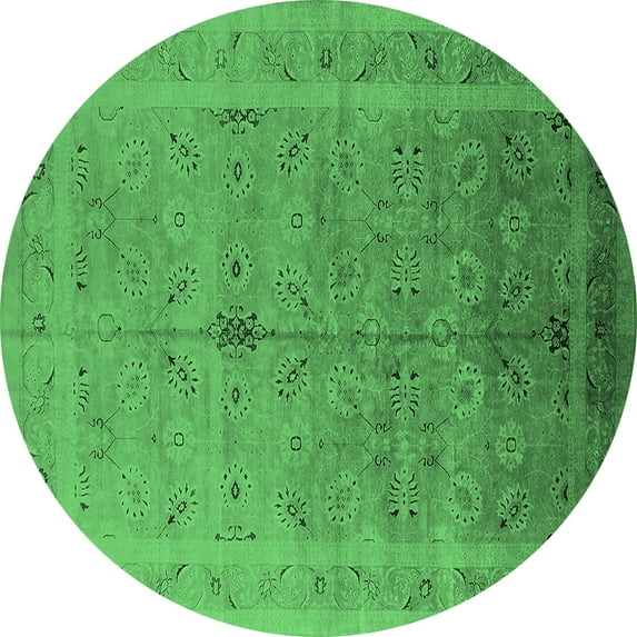 Ahgly Company Indoor Round Oriental Emerald Green Industrial Area Rugs, 8' Round