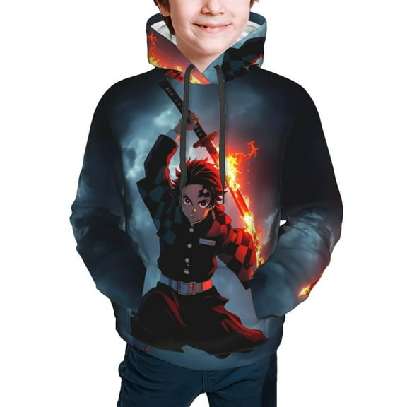 Demon Slayer Tanjiro Kamado Kids' Hoodie 3d Print Sweatshirt Soft Pullover Hooded With Big Pockets For Boys Or Girls Small