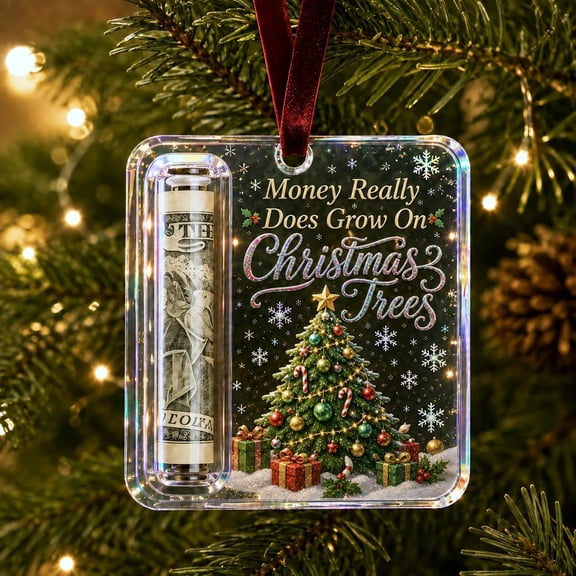 Christmas Cash Gift Ornament, Acrylic Christmas Cash Holder — Fun Christmas Tree Hanging Decor, Unique Christmas & Graduation Gift, Stocking Stuffer (Santa Claus Design)