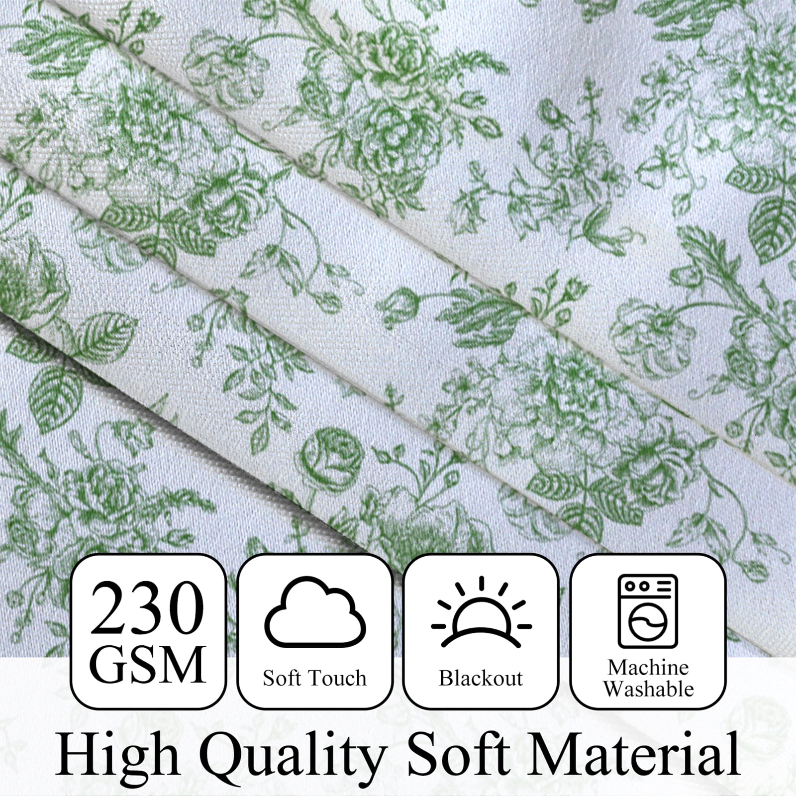 Mizhona Blackout Curtains for Living Room Green Floral Window Curtains Rustic Flower Curtains Set of 2,52"x96"