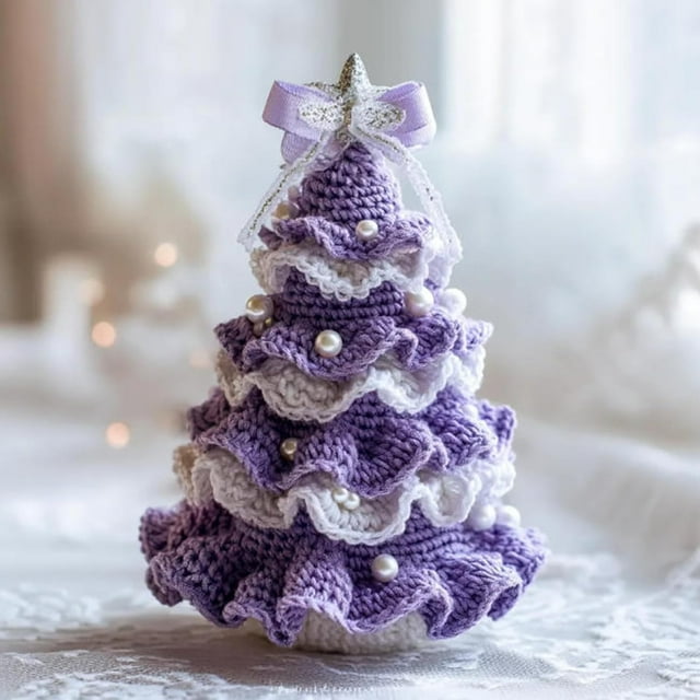 DIY Crochet Christmas Tree Kit,Handmade Crochet Christmas Tree,Tree Bow Pearl Embellishment,Beginner Christmas Crochet Kit,Christmas Craft Kit with Yarn Hook Beads Instruction